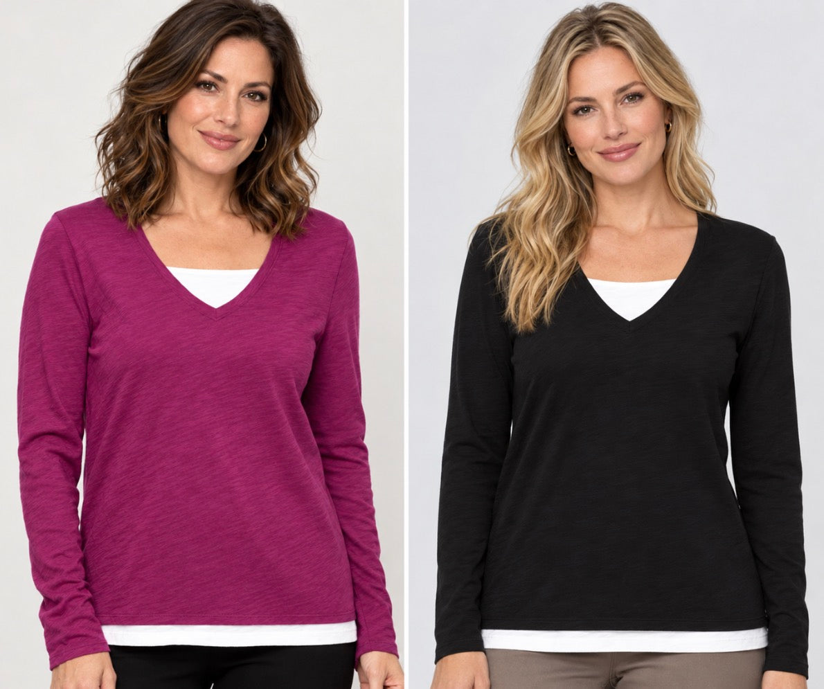 Elliott Lauren double layer long sleeve v neck tops
