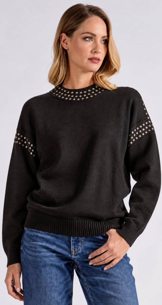 PREORDER NOW, Arriving 10/29…Black sweater with silver studs