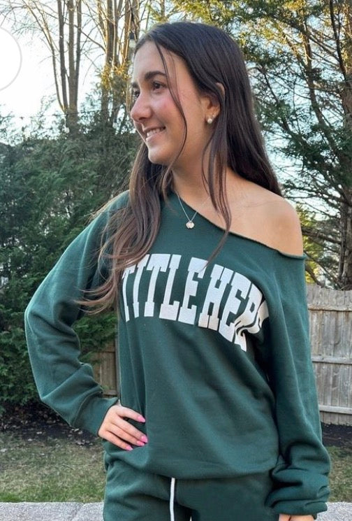 BEST SELLER! Custom puff print sweatshirt and loose sweats (sold separately and choose regular or cut neck sweatshirt and can order for ANY school)