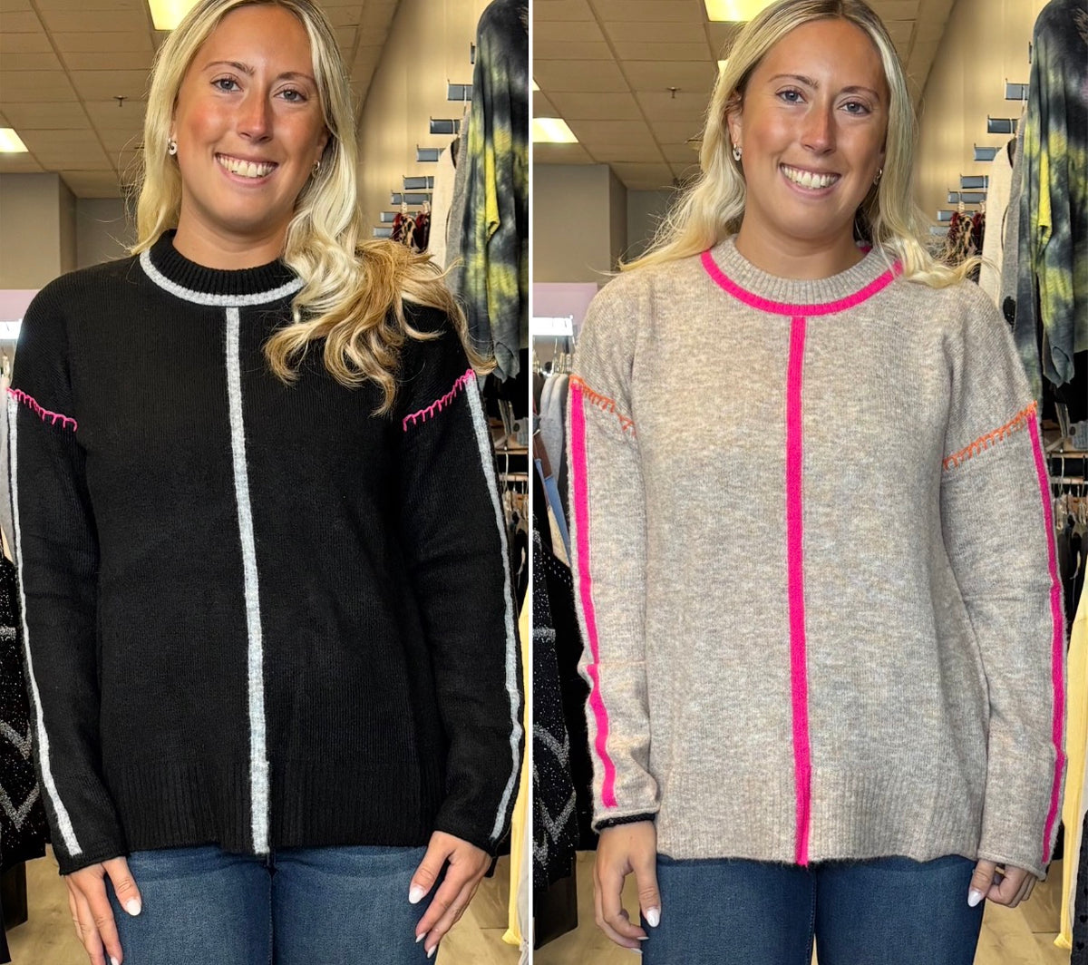 Contrast stitch soft sweaters (SEE PIC 2 FOR OTHER COLOR)