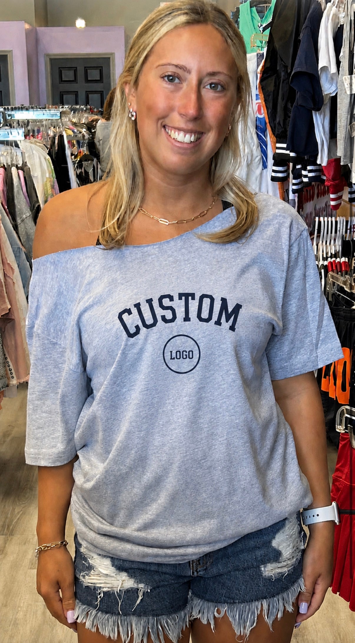 Custom & In stock cut shoulder tee (ALL schools available to order)
