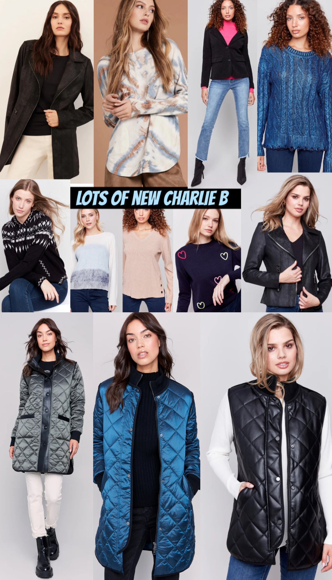 Assorted Charlie B sweaters and jackets (see pics & we also have many other Charlie B items on our website, can search Charlie B in search bar)