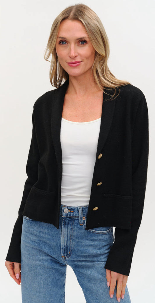 Six Fifty black Lynn knit blazer with gold buttons