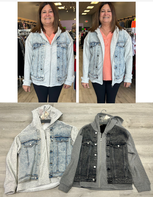 So soft! Denim and fleece mix hooded jacket