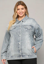Load image into Gallery viewer, Plus size denim jacket with crystals all over

