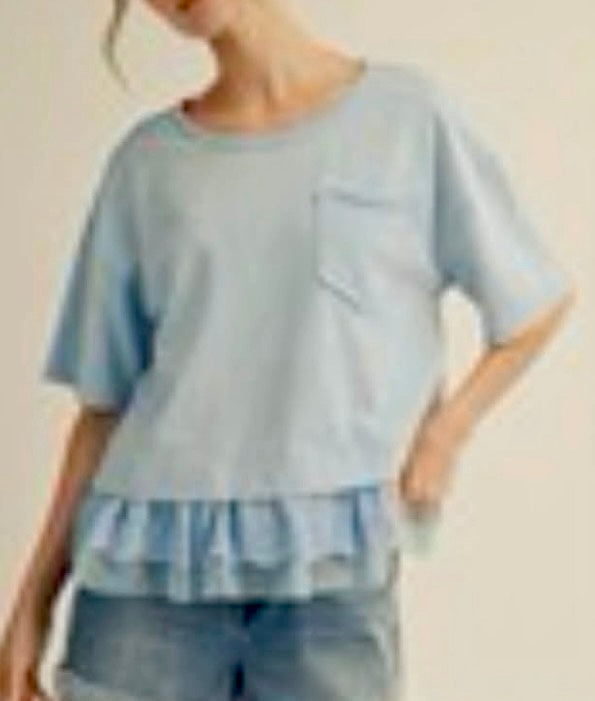 PREORDER NOW, Arriving Friday…Sky blue pocket top with eyelet bottom
