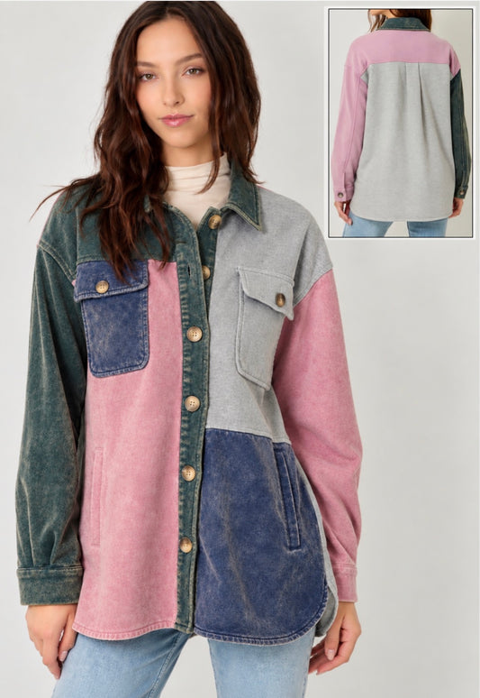 Colorblock relaxed fit soft sweatshirt shacket