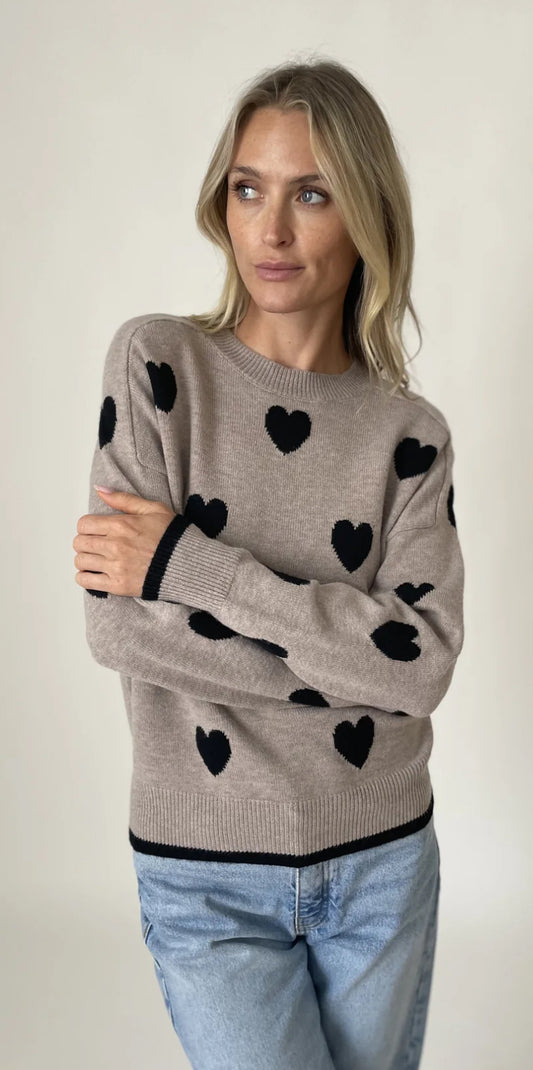 Six Fifty soft knit latte love sweater with black heart