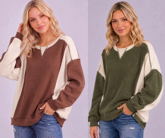 PREORDER NOW, Arriving tomorrow…Colorblock exposed seam loose fit sweatshirts, available up to XL/XXL