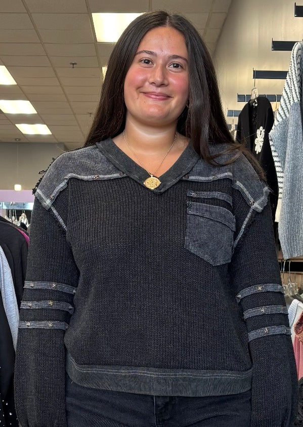 Black waffle top with studs
