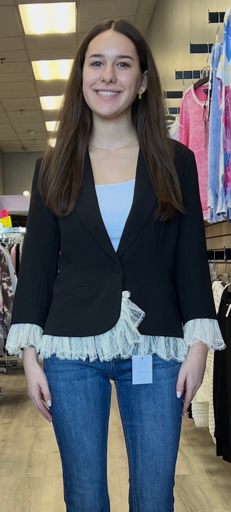 Black blazer with lace inserts