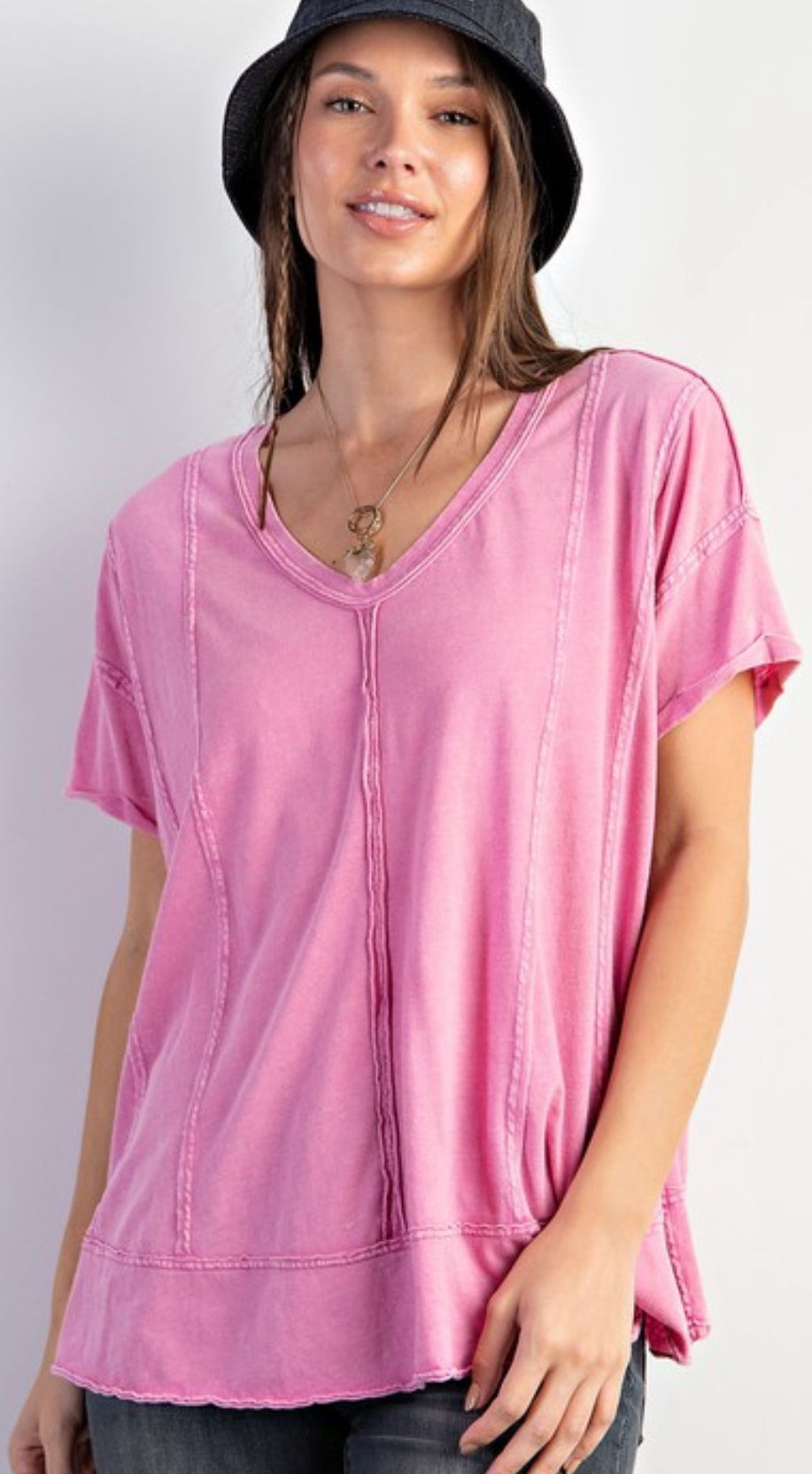 Periwinkle and pink loose fit tees with seam detail
