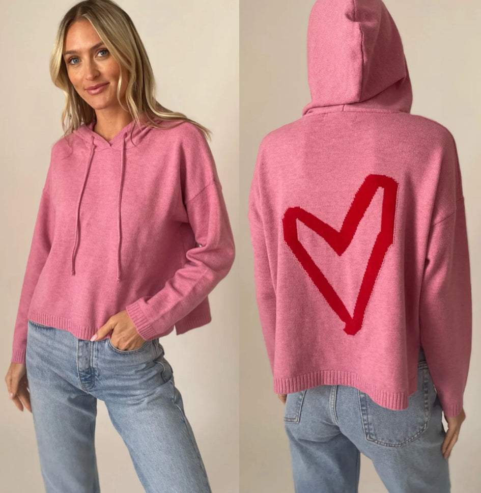 Six Fifty pink soft knit HEARTFELT hoodie sweater with heart back