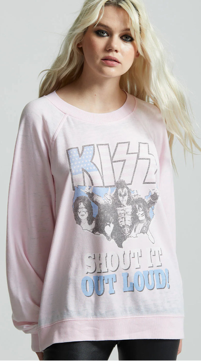 Pink KISS Shout It Out Loud soft, lightweight sweatshirt