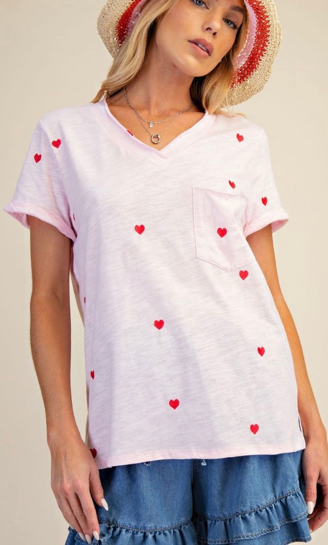 Short sleeve oversized v neck tees with hearts & stars, available up to XXL