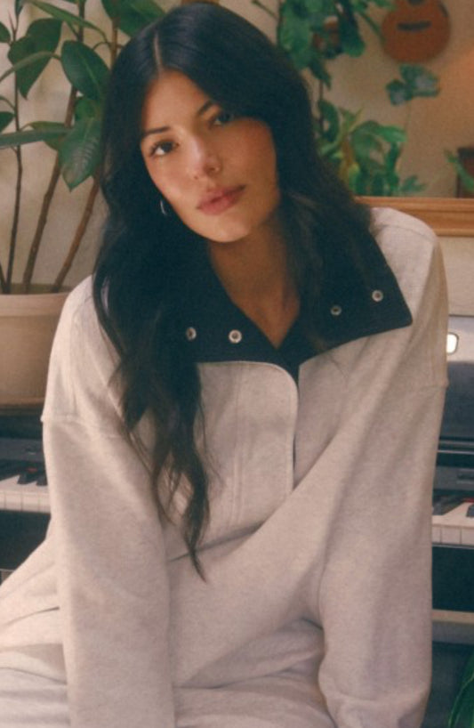 Grey soft sweatshirt with black thermal collar