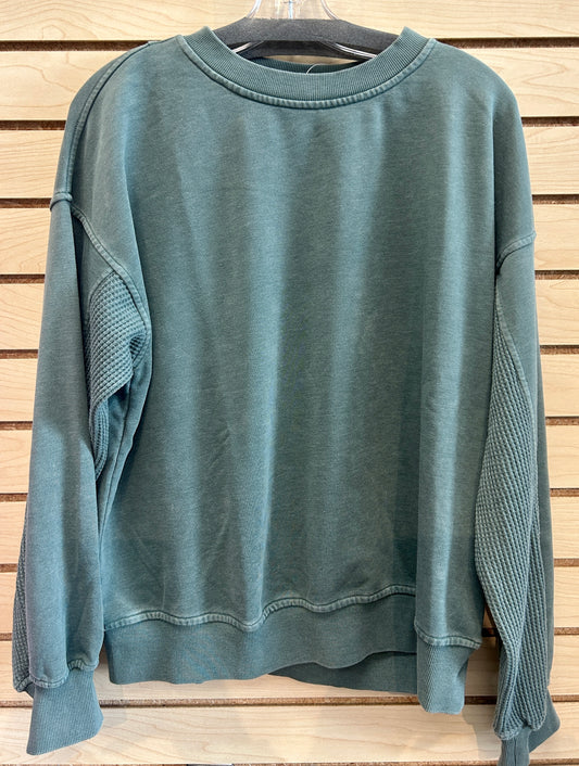Olive green mixed texture soft sweatshirt