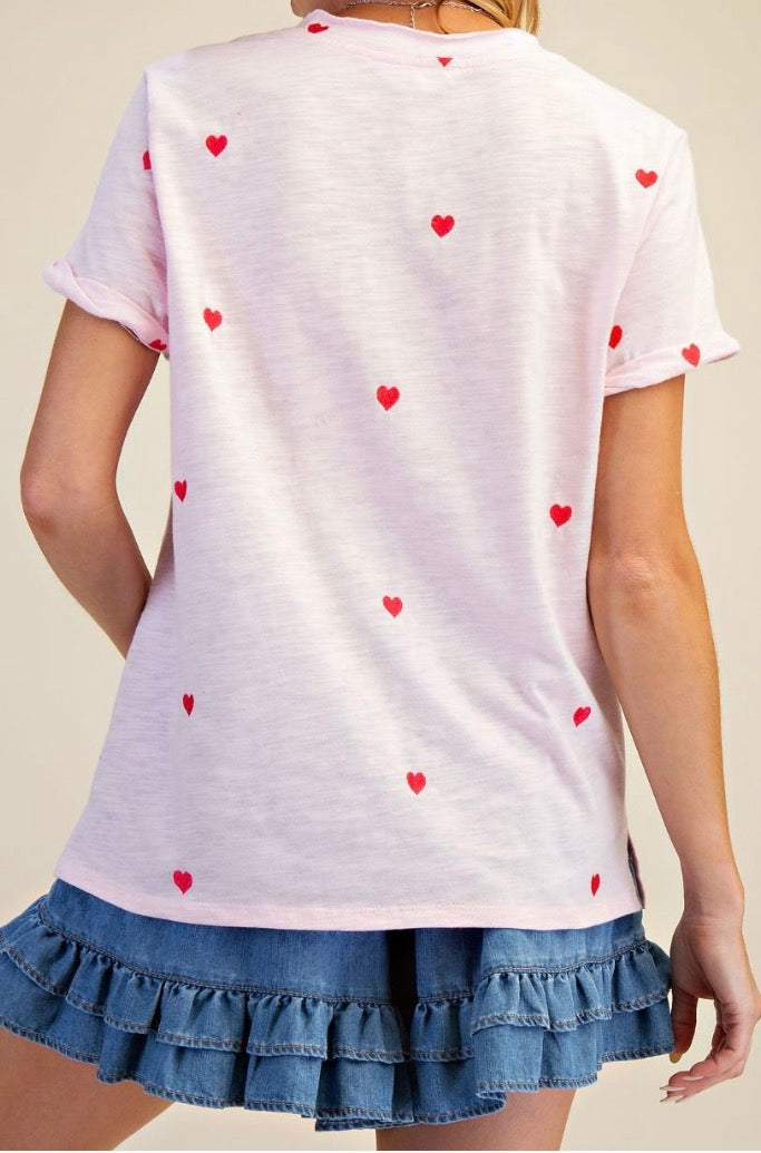 Short sleeve oversized v neck tees with hearts & stars, available up to XXL
