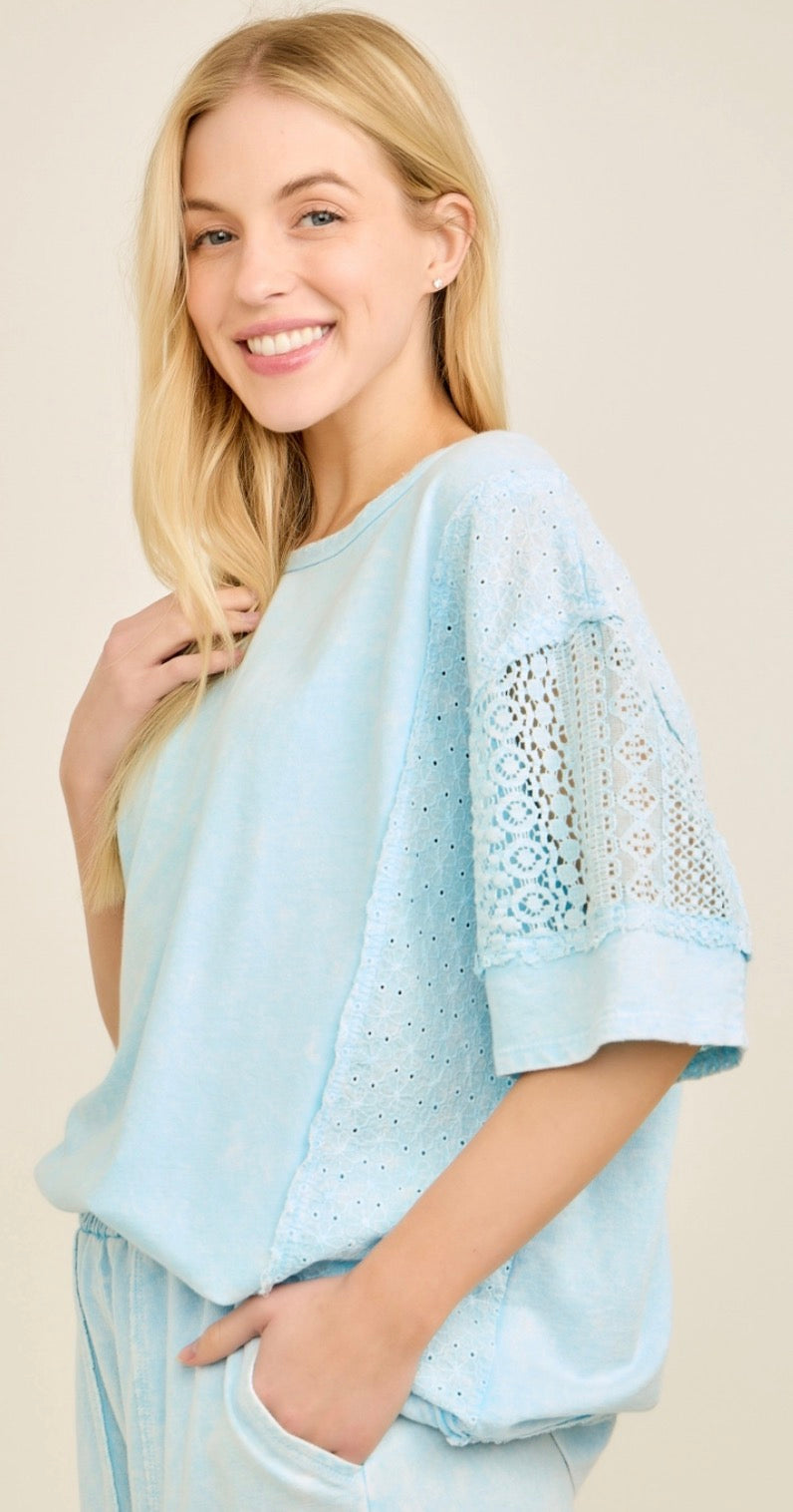 Baby blue crochet inserts top