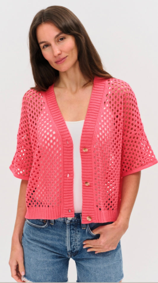 Six Fifty pink Dune crochet short sleeve cardigan