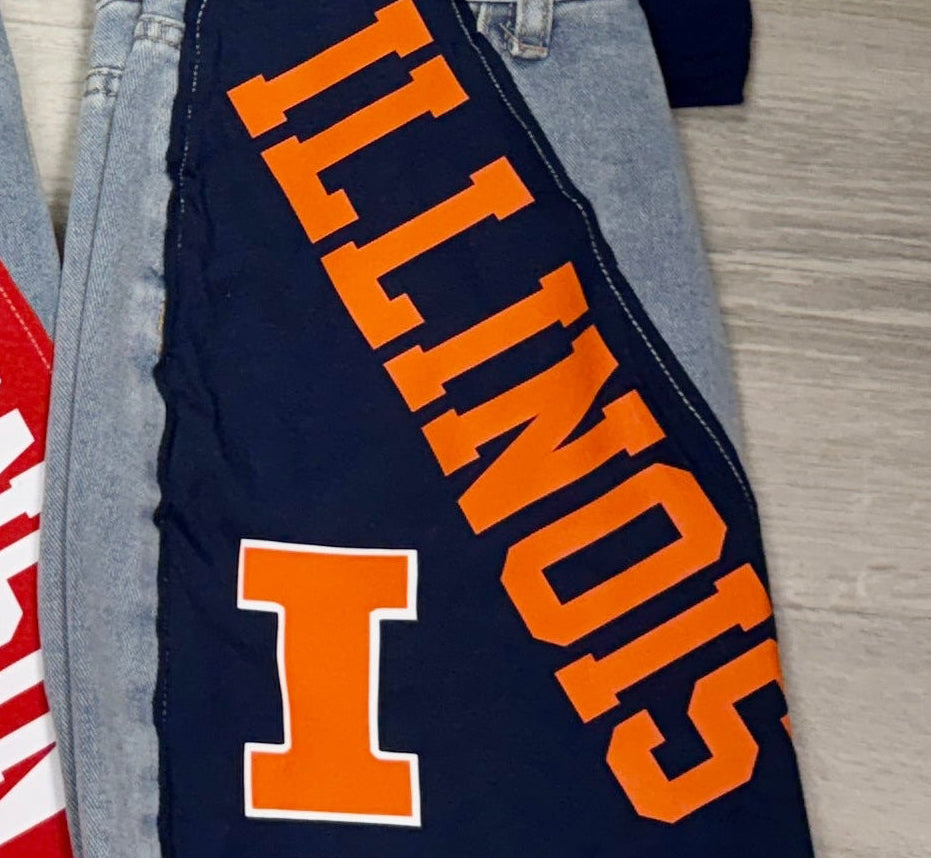 In stock & Custom order denim skirt with fleece patch (available to order for ANY school)