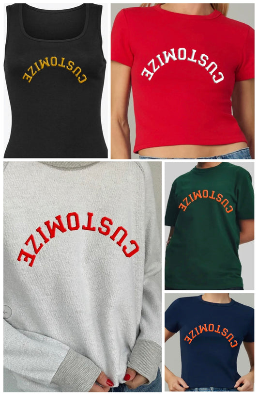 Custom upside down arch tees, tank, sweatshirt (order for ANY school)