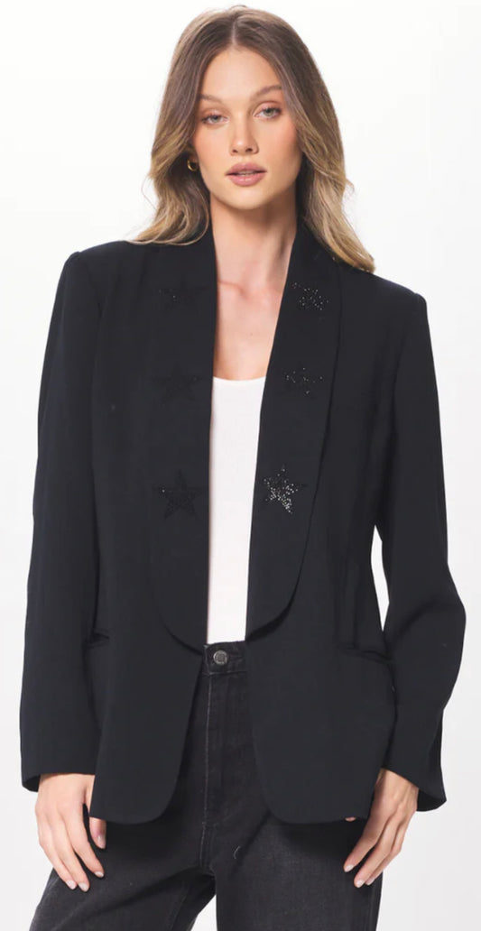 Vintage Havana black blazer with black crystal stars on lapel