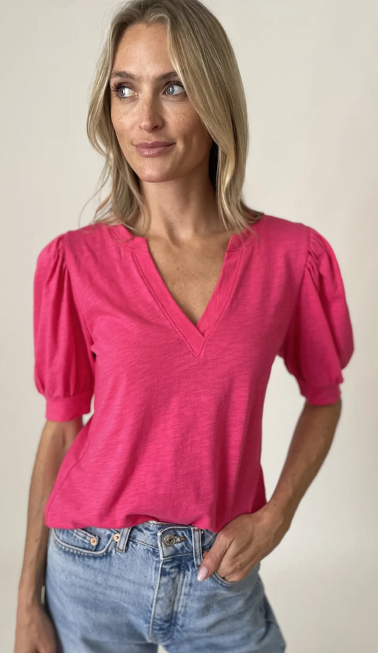 Six Fifty Kira pink puff sleeve v neck tee