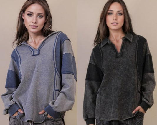 Soft mineral wash oversized sweatshirts with collar (available up to XL)