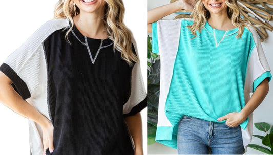 RESTOCKED! Colorblock loose fit ribbed top (available up to 1X/2X) BEST SELLER!