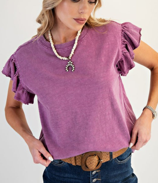Purple ruffle sleeve top