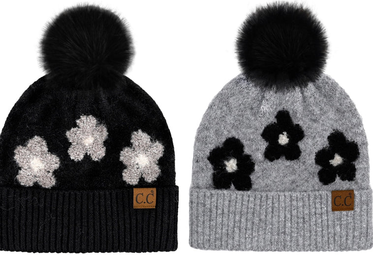 CC daisy beanies with pom, BEST SELLER