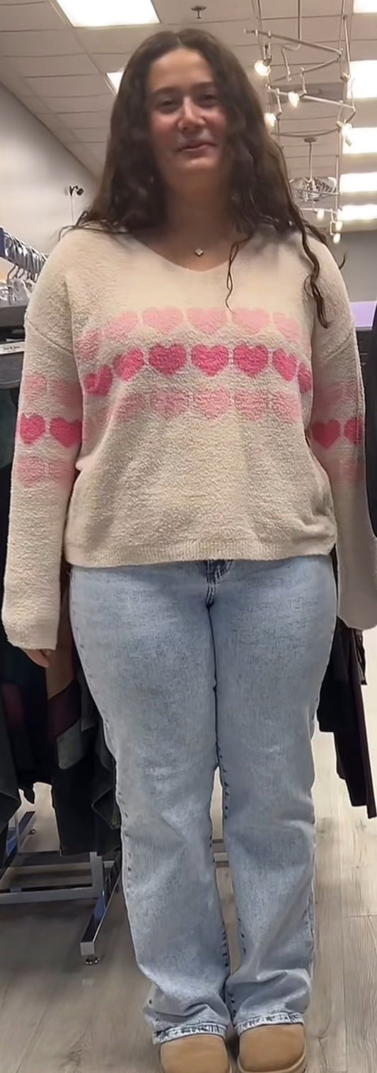 Tan soft knit sweater with hearts