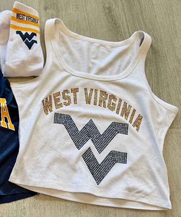 SUPER HOT ITEM!!! IN STOCK & Custom order college bling tanks and crop babytees, MOST SCHOOLS ARE AVAILABLE TO ORDER!!! & see pics for some schools made up!