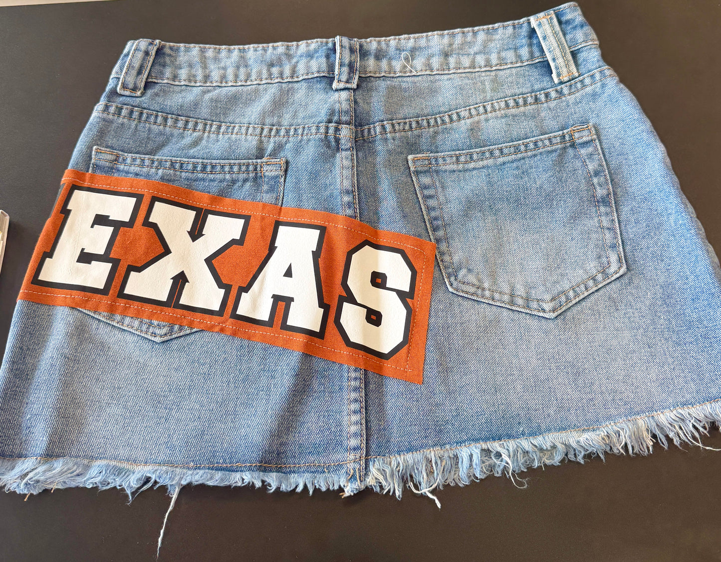 IN STOCK & Custom denim skirt with patch (order for ANY school or camp and tube top sold separately on our website)