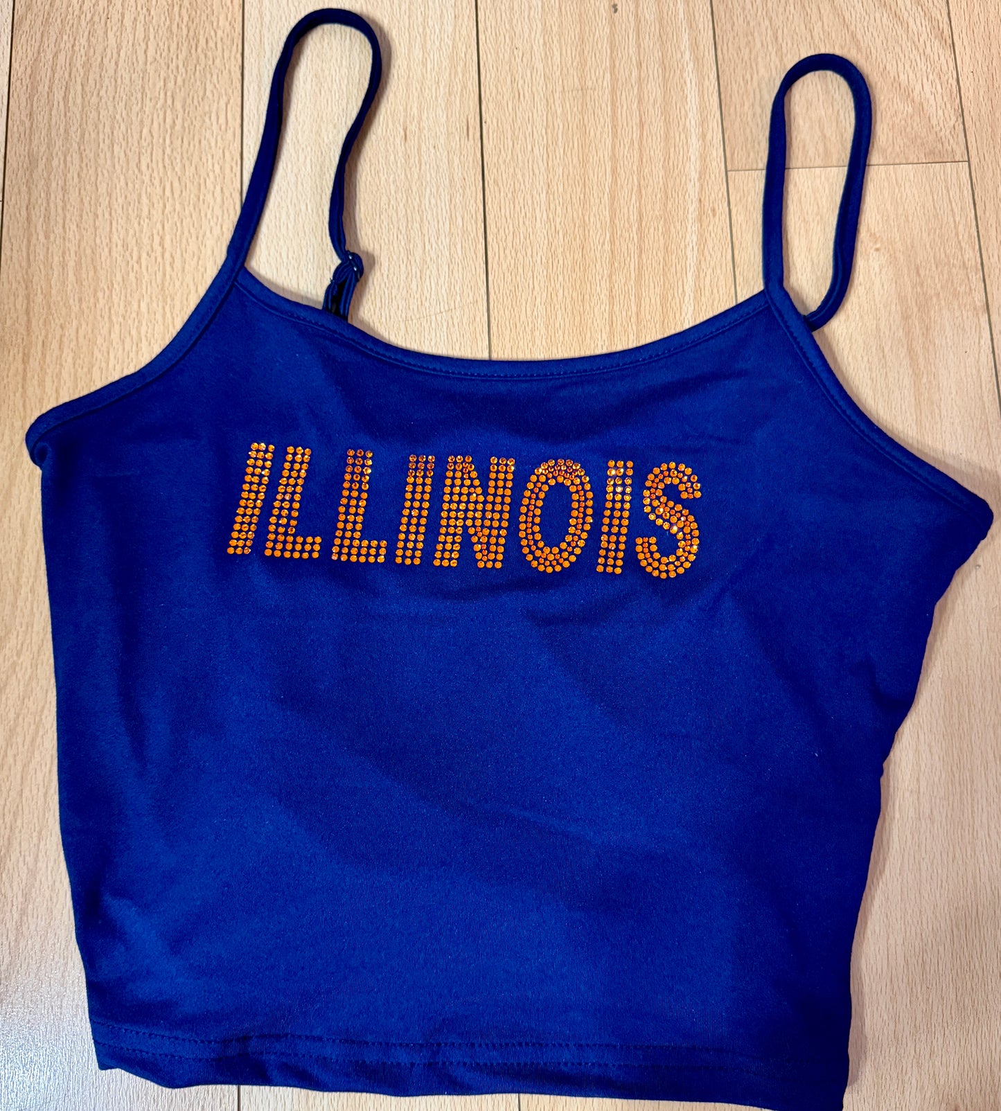 Custom order & in stock bling cami with adjustable straps (see pic 2 for available schools)