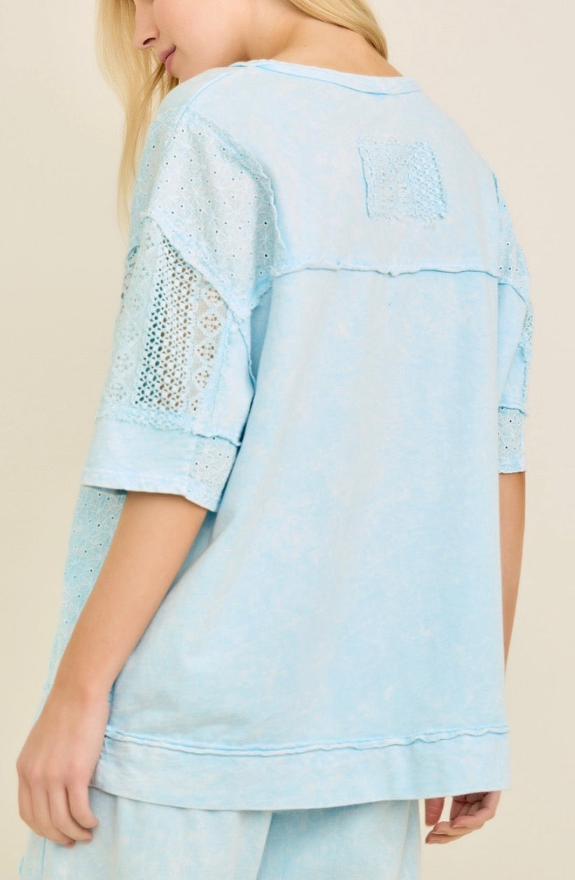 Baby blue crochet inserts top