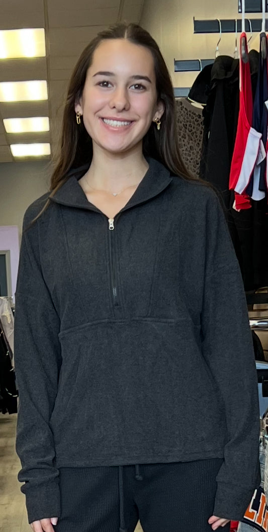 Grey quarter zip with thumbholes, so soft!