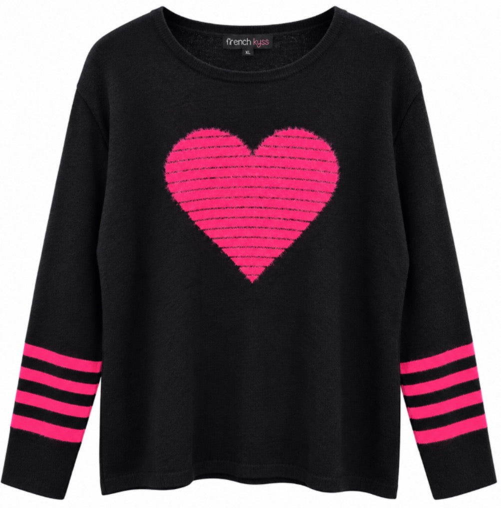 French Kyss super soft sweaters with striped heart and sleeves