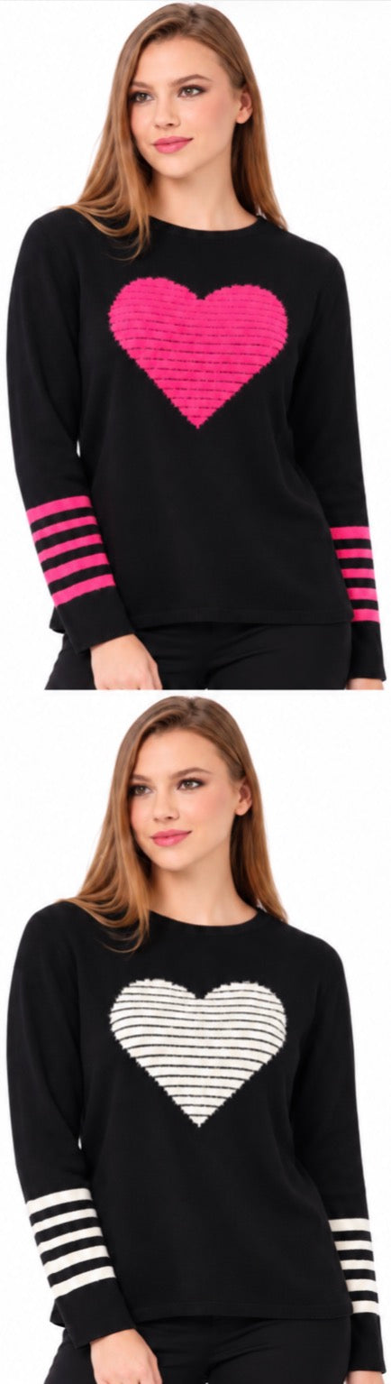 French Kyss super soft sweaters with striped heart and sleeves