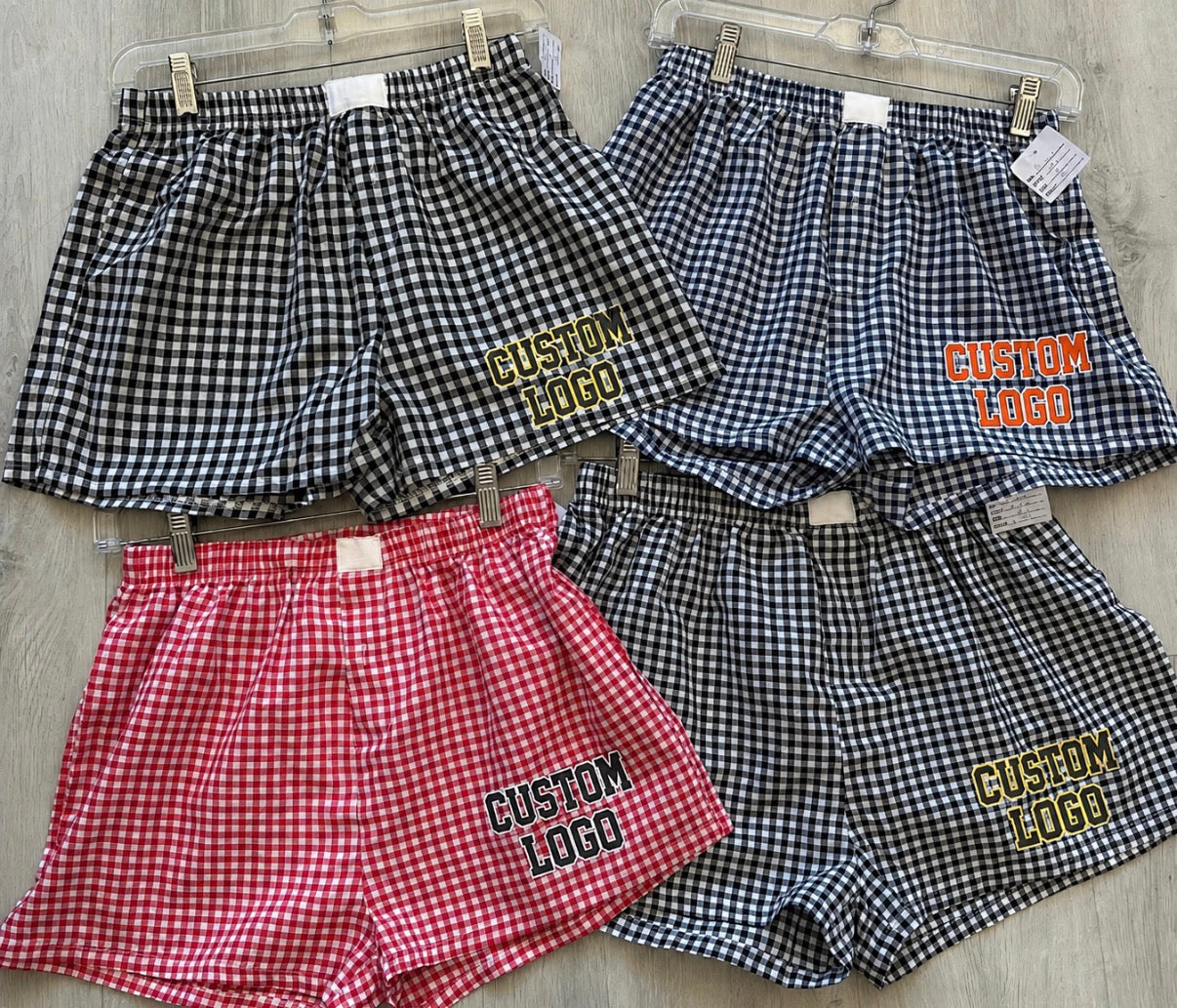 IN STOCK & Custom plaid woven boxers, GREAT GRAD GIFT! (ALL schools available to order)