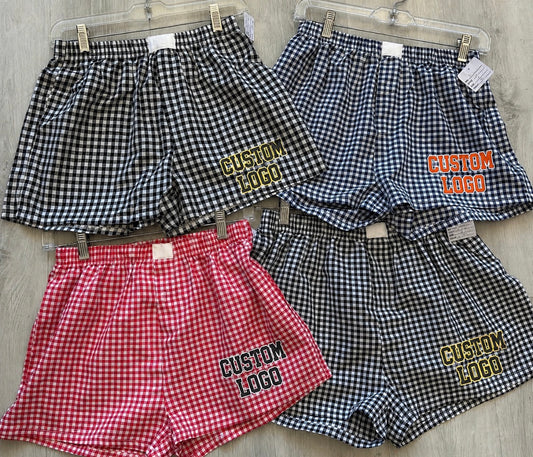 IN STOCK & Custom plaid woven boxers, GREAT GRAD GIFT! (ALL schools available to order)