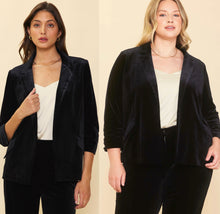Load image into Gallery viewer, Black soft velvet blazer (also available in plus size)
