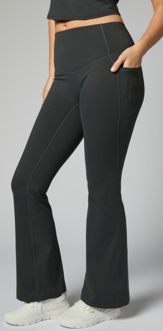 Tummy control black flare pull on pants with stretch