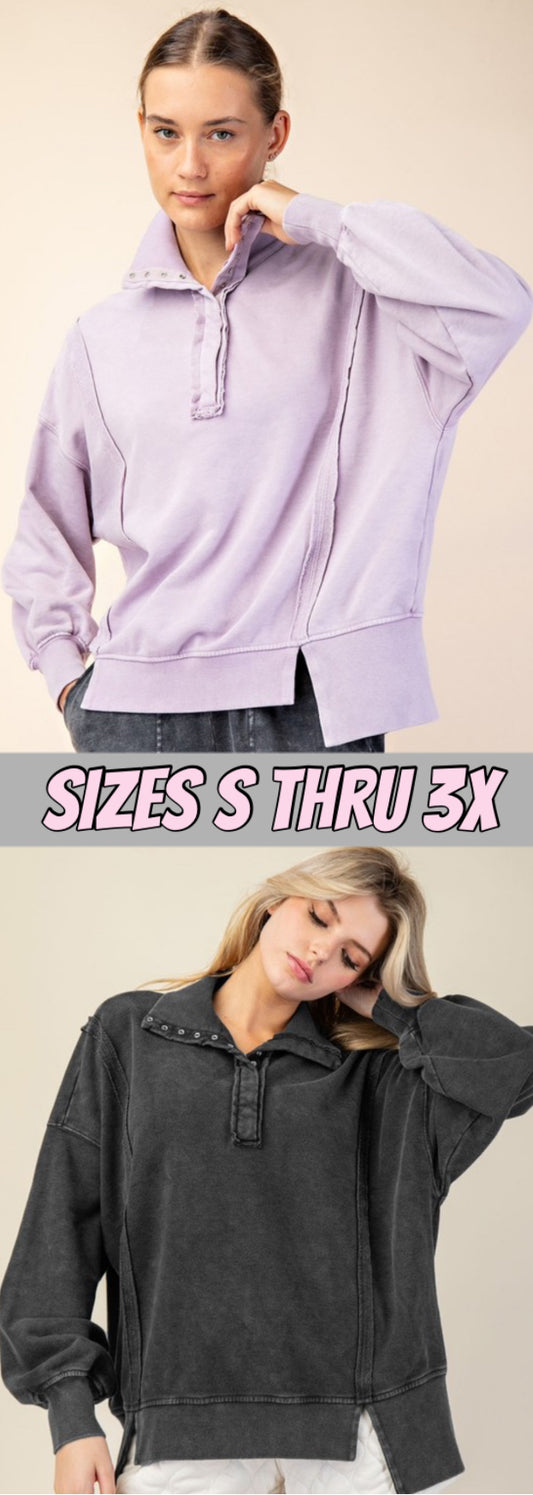 Oversized soft fleece snap front sweatshirts (also available in plus size)