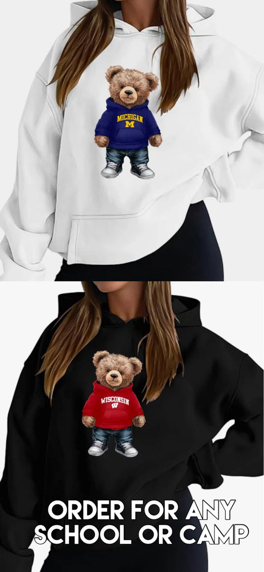 Custom teddy bear hoodies (available to order for ALL schools and camps)