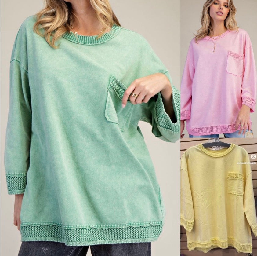 3/4 sleeve pocket top with net inserts, BEST SELLER!
