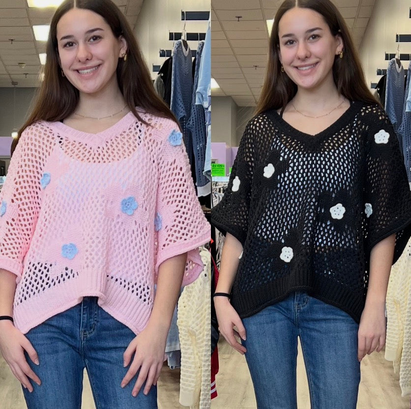 Crochet boxy tops with flowers (available up to XXL)