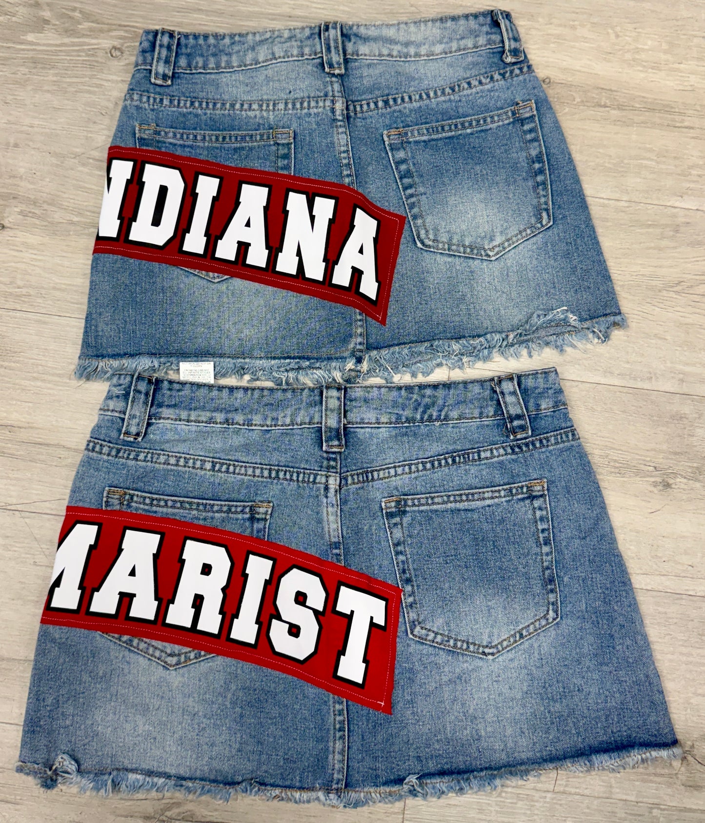 IN STOCK & Custom denim skirt with patch (order for ANY school or camp and tube top sold separately on our website)