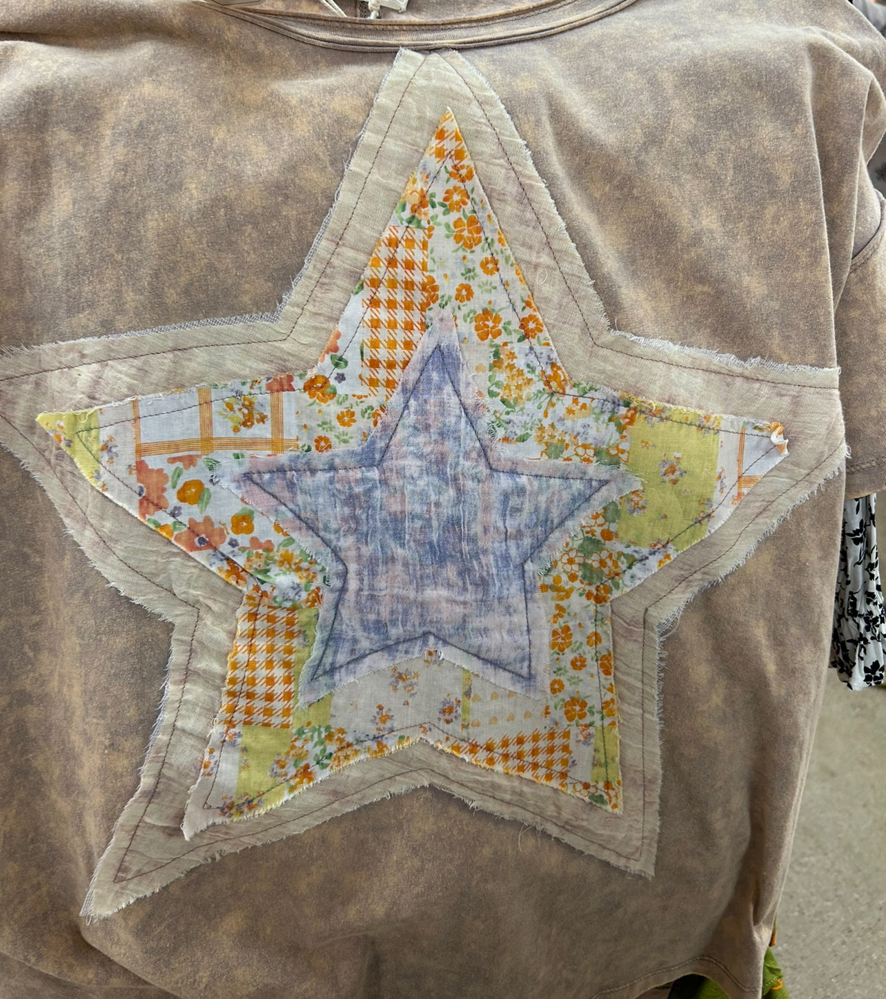 Tan oversized tee with large star patch (see pic 2 for true color)